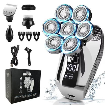 DUTRIEUX 5-in-1 7D Head Shaver for Men – Cordless, Wet & Dry, LED Display, Waterproof, Grooming Kit