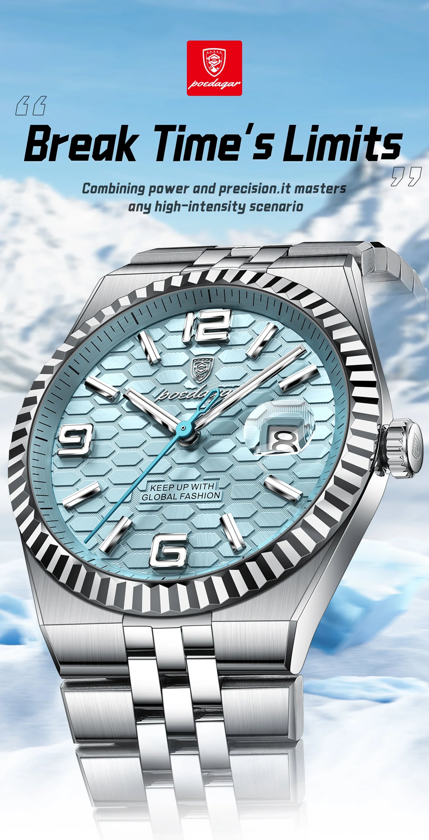 POEDAGAR Men's Luxury Watch – Stainless Steel, Waterproof, Luminous, Date Display, With Box