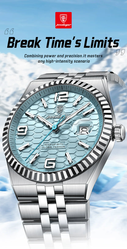 POEDAGAR Men's Luxury Watch – Stainless Steel, Waterproof, Luminous, Date Display, With Box