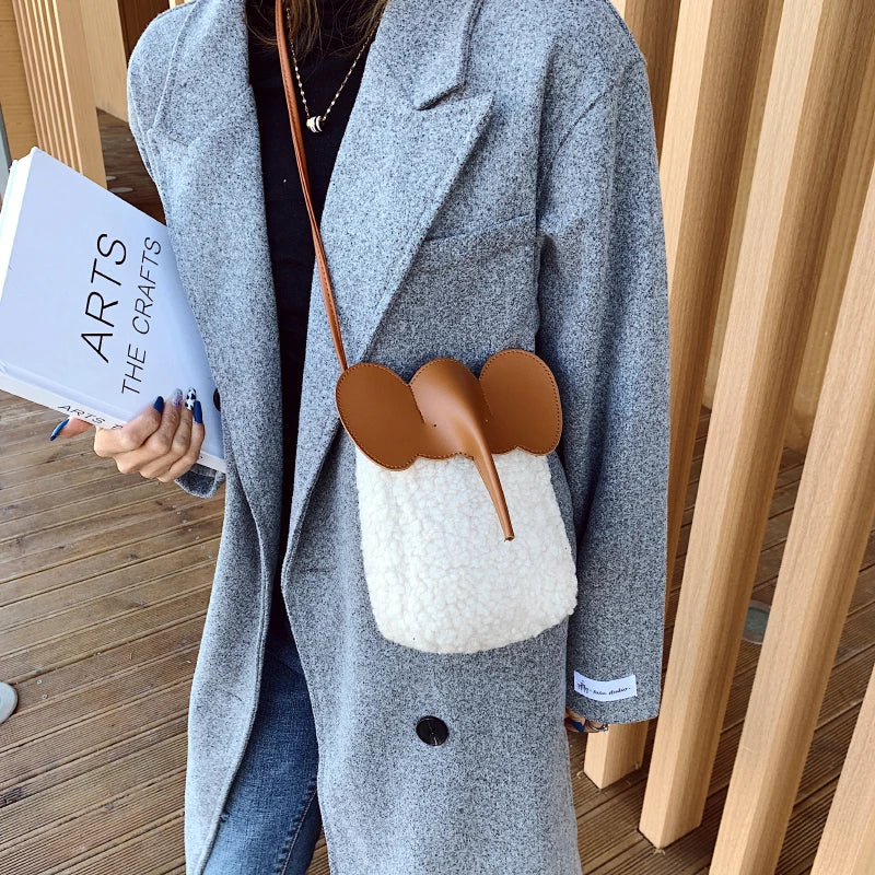 Corduroy Elephant Phone Bag – Luxury Bucket Shoulder Purse for Women