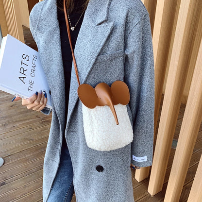 Corduroy Elephant Phone Bag – Luxury Bucket Shoulder Purse for Women