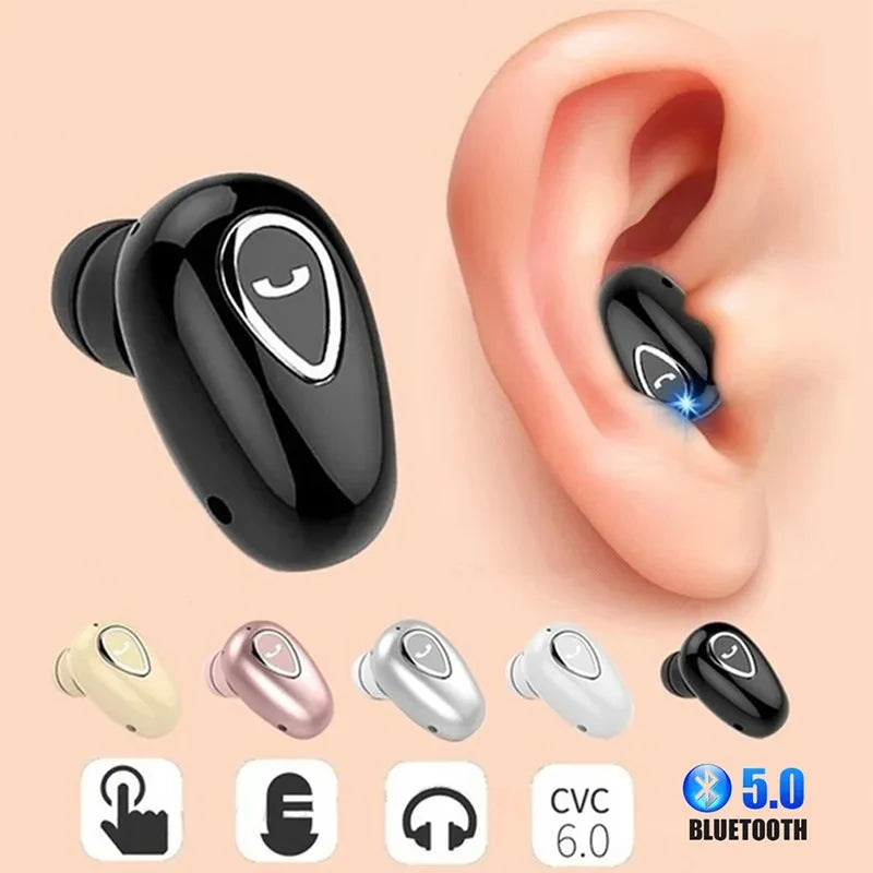 Mini invisible Bluetooth 5.0 earbuds by R.E.D. Shopping, wireless in-ear headphones with microphone and HiFi sound.