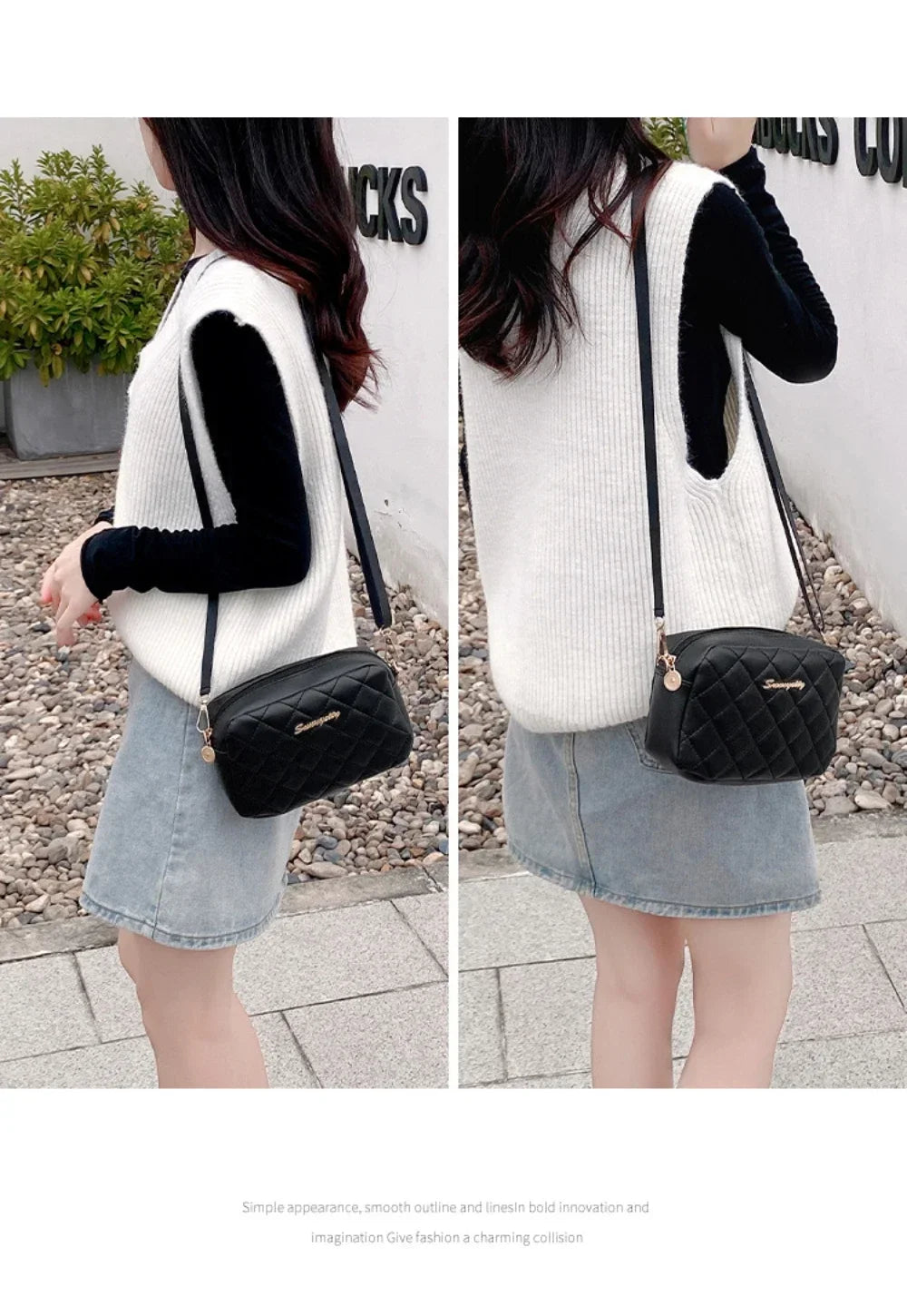 Tassel Diamond Grid Embroidery Crossbody Bag with Chain Strap