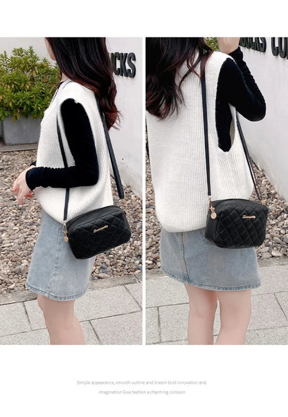 Tassel Diamond Grid Embroidery Crossbody Bag with Chain Strap