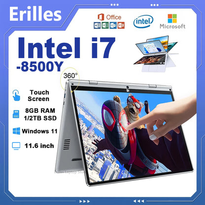 2-in-1 Laptop 11.6" Touch Screen – Intel Core i7-8500Y, 8GB RAM, 1TB/2TB SSD, Windows 11, 360° Flip