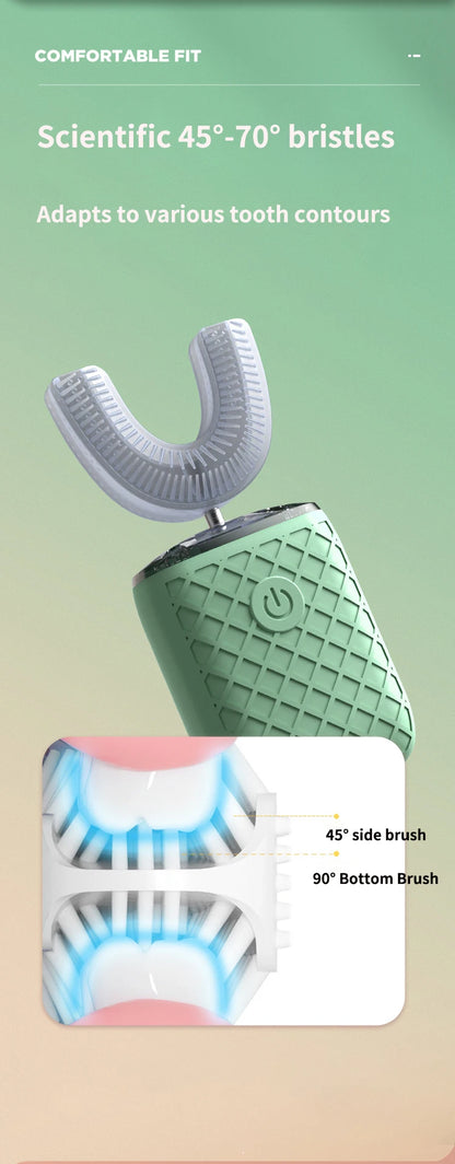 360° U-Type Electric Toothbrush – Adults & Kids, USB Charging, Teeth Whitening