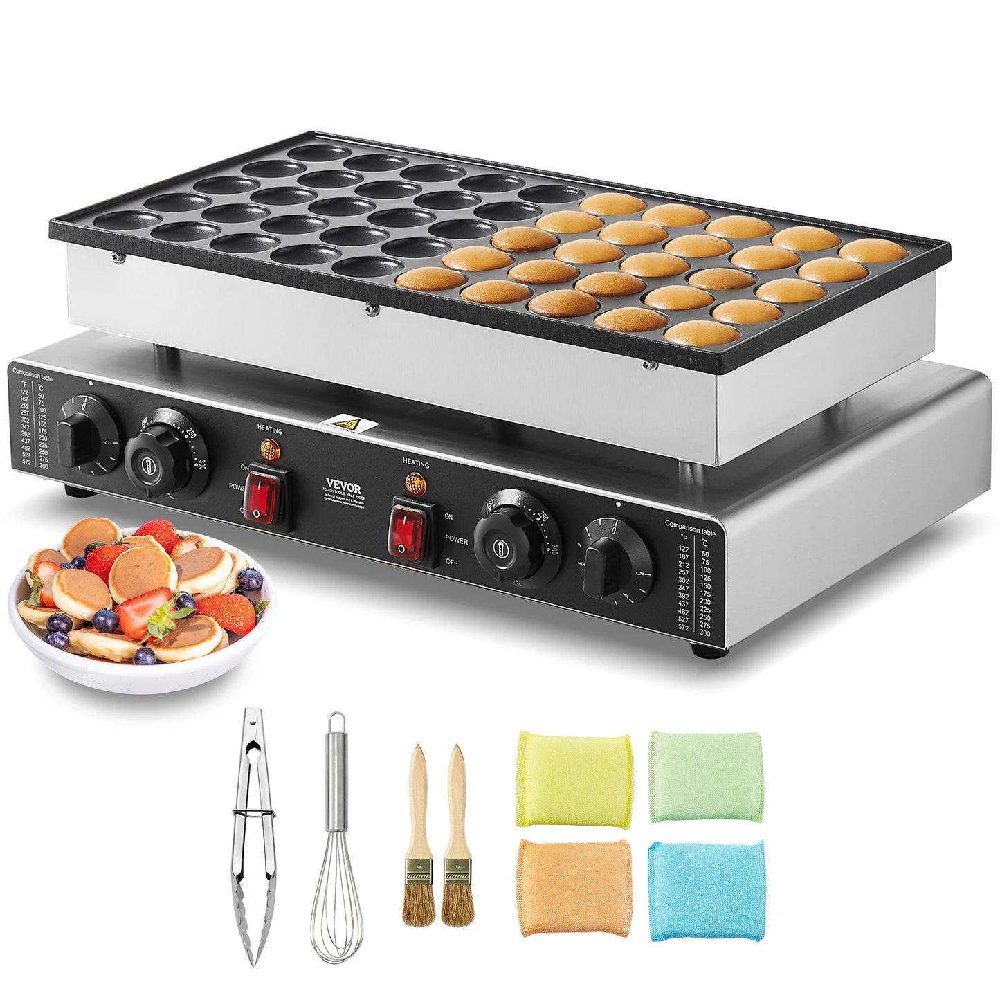 SucceBuy 50-Pcs Commercial Mini Dutch Pancake Maker | Non-Stick, Dual Temp & Timer