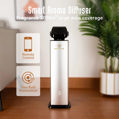 NAMSTE Smart Aroma Diffuser 500ml – 5000m³ Coverage, Bluetooth, Remote Control | Silver/Black