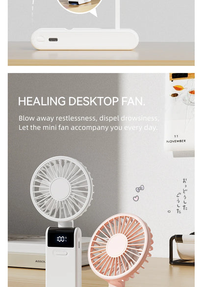WO.Poblwc Handheld Mini Fan – 1800mAh Foldable, 5-Speed USB Rechargeable, Neck Hanging, Phone Stand, for Home & Outdoor