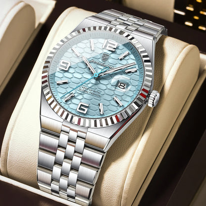 POEDAGAR Men's Luxury Watch – Stainless Steel, Waterproof, Luminous, Date Display, With Box