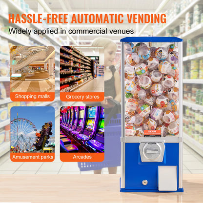 VEVOR Gumball Machine 25" – 230 Capsule Toy Vending, Coin Operated, Blue/Red