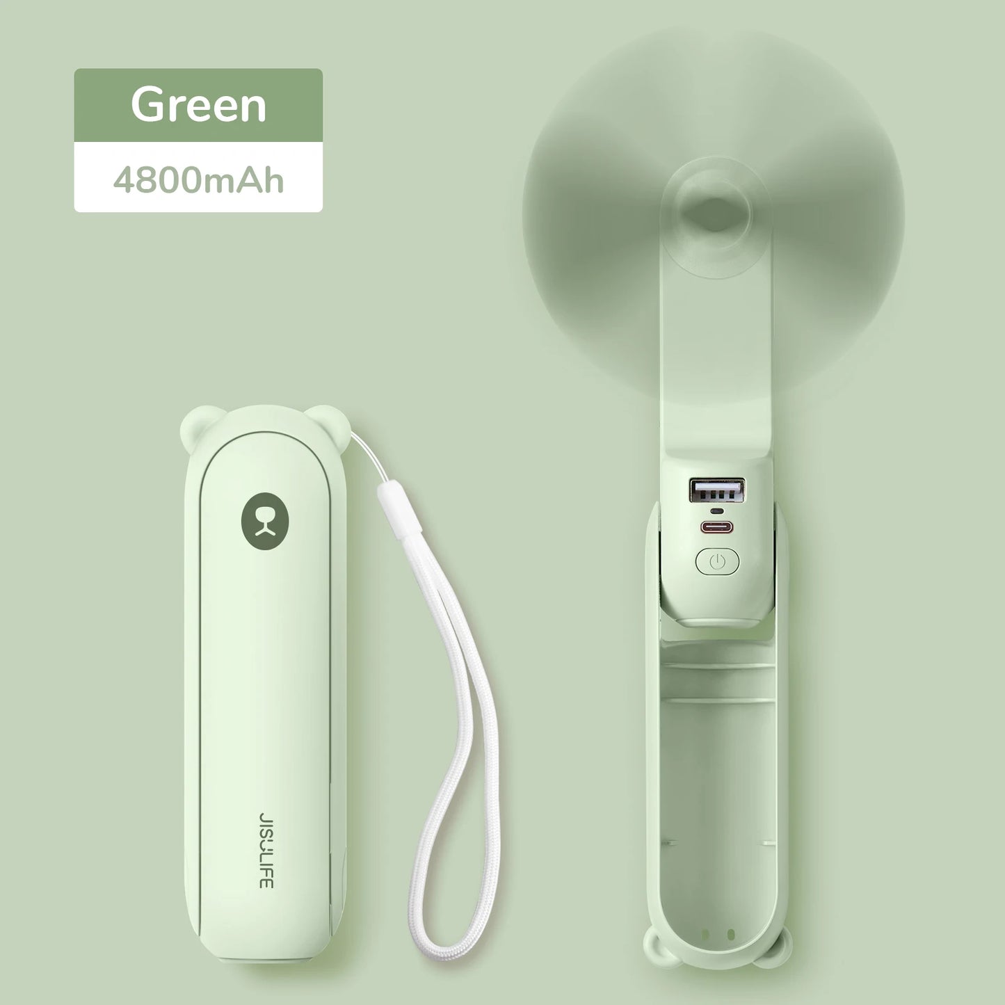 JISULIFE Portable Handheld Fan with Power Bank & Flashlight