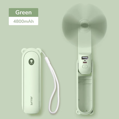 JISULIFE Portable Handheld Fan with Power Bank & Flashlight
