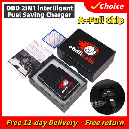 OBD2 Fuel Saving Chip Tuning Box | 2-in-1 Fast Charger & Power Booster for Petrol & Diesel Cars