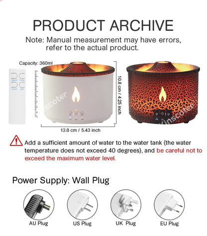 KINSCOTER Volcano Flame Aroma Diffuser & Humidifier 360ml – Jellyfish Smoke Ring Effect