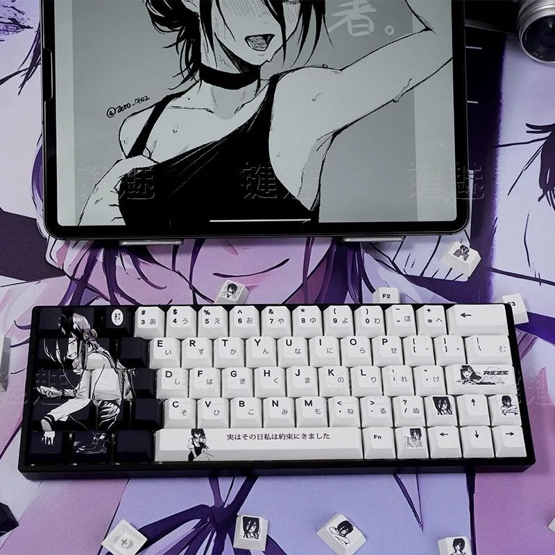 Chainsaw Man Anime Keycaps – PBT Dye-Sub, Cherry Profile, 74–140 Keys, for Mechanical Keyboard