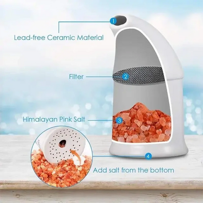 Ceramic Himalayan salt inhaler from R.E.D. Shopping for natural respiratory health therapy, with a ceramic mouthpiece and salt chamber.