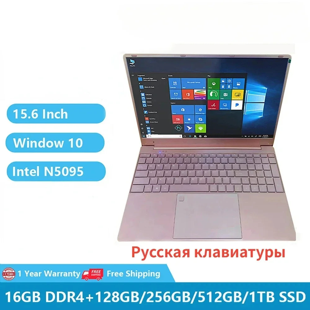 Pipo 15.6" Laptop – Intel Celeron N5095, 16GB DDR4, up to 1TB SSD, Pink/Silver, Windows 10