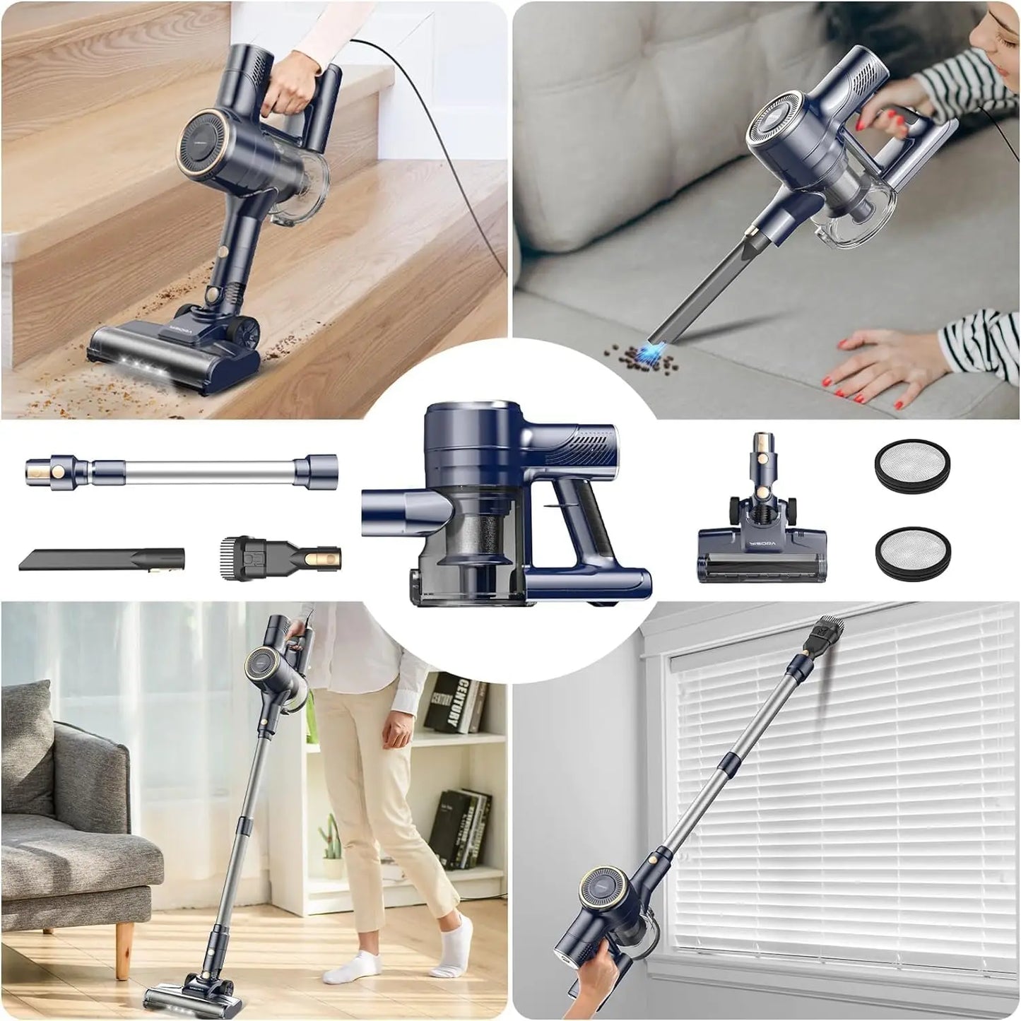 YISORA 600W Corded Stick Vacuum Cleaner – 23kPa, 6-in-1 Free-Stand for Hard Floor & Carpet