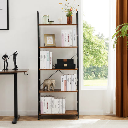 JHK 5-Tier Bookcase Bookshelf | Metal Frame Storage Organizer