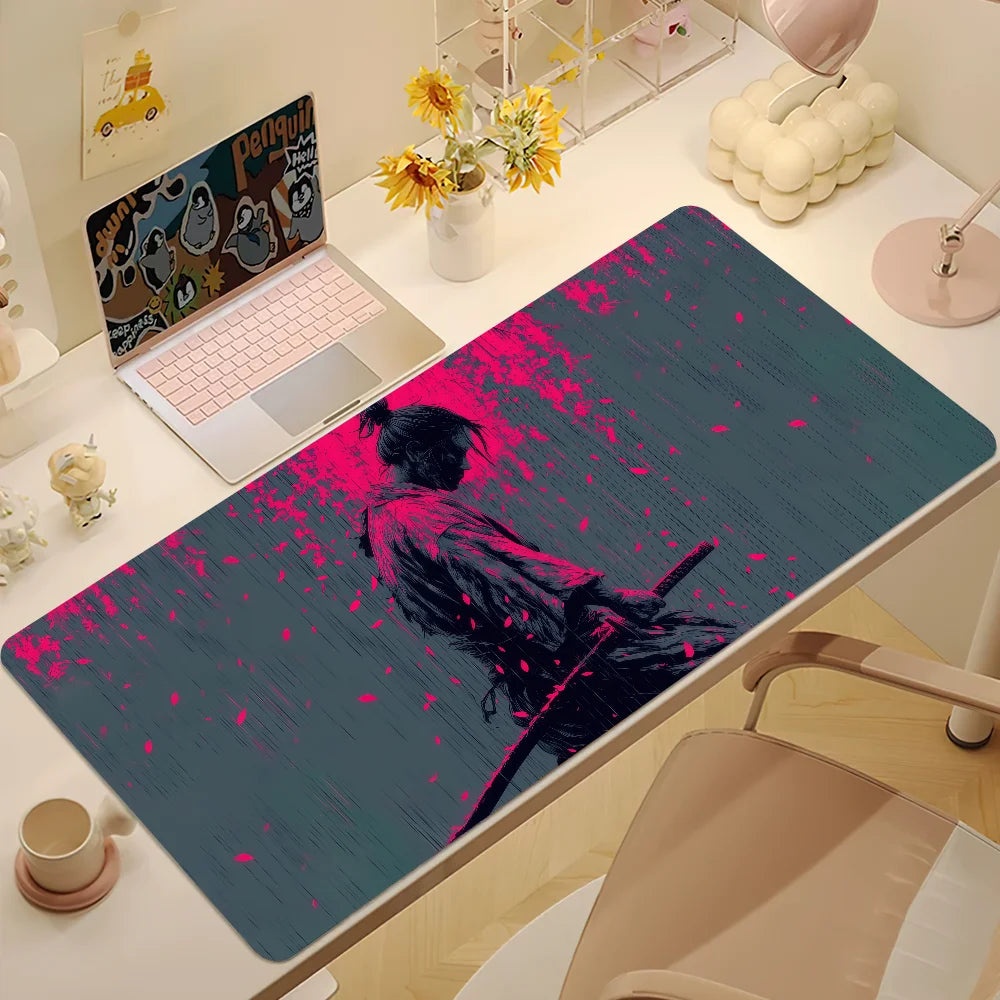 Large Japan Samurai Fantasy Mask mouse pad by R.E.D. Shopping featuring vibrant samurai mask design on non-slip gaming desk mat