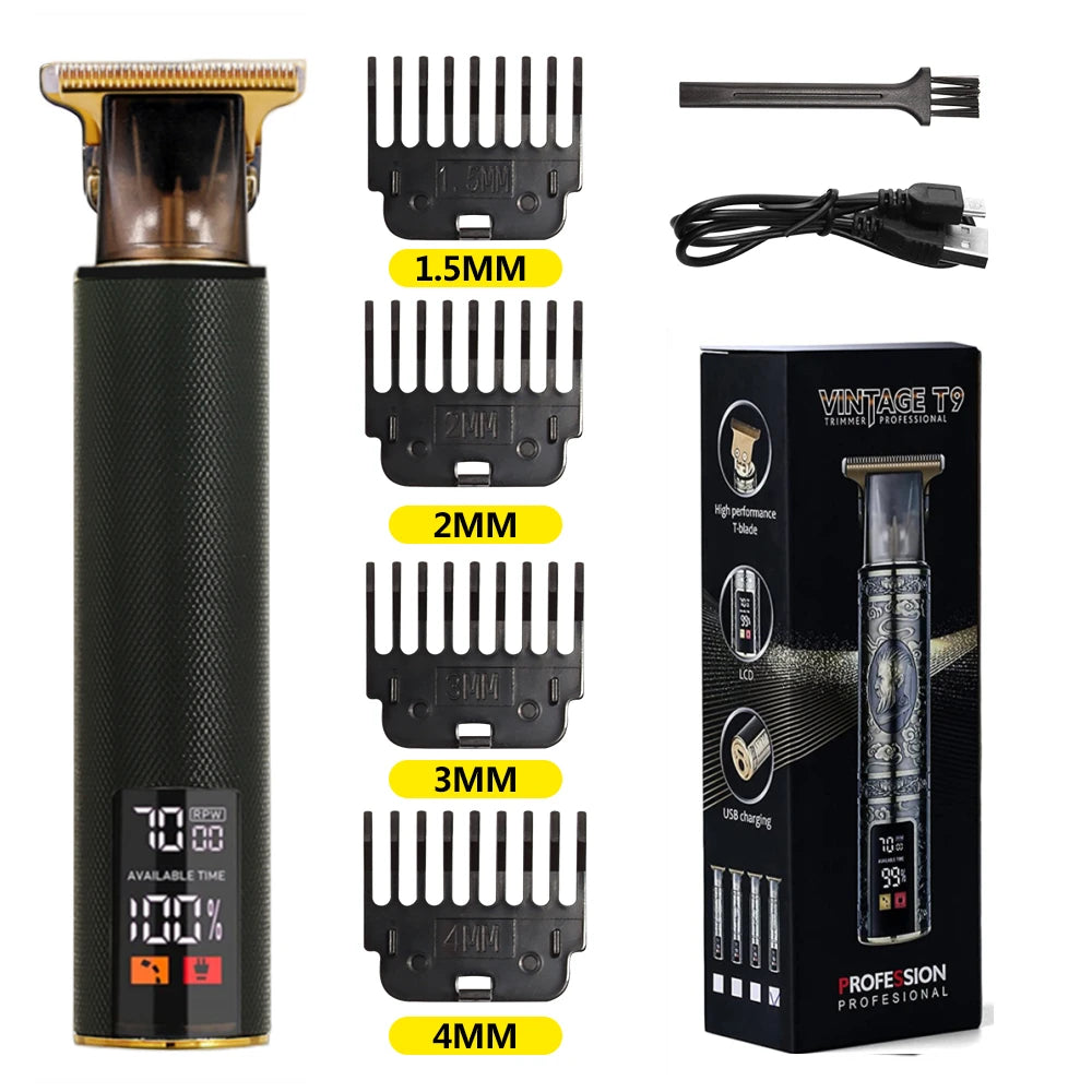 R.E.D. Shopping T9 LCD electric hair clipper with oil head precision trimmer for men, featuring a sleek design and adjustable blades.