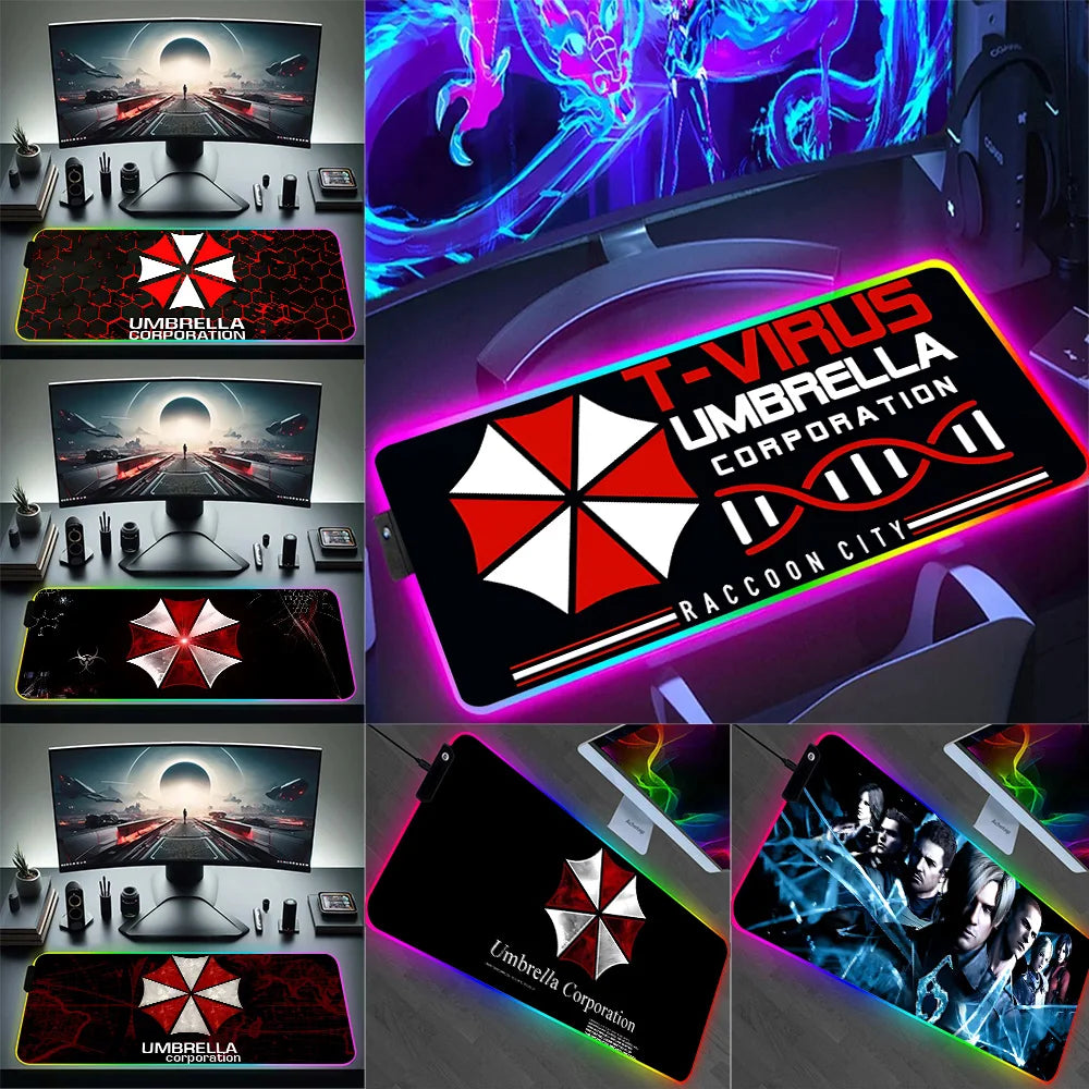 RGB LED Gaming Mouse Pad – Resident Evil Design, Glowing Rubber Mousepad for PC Gamer
