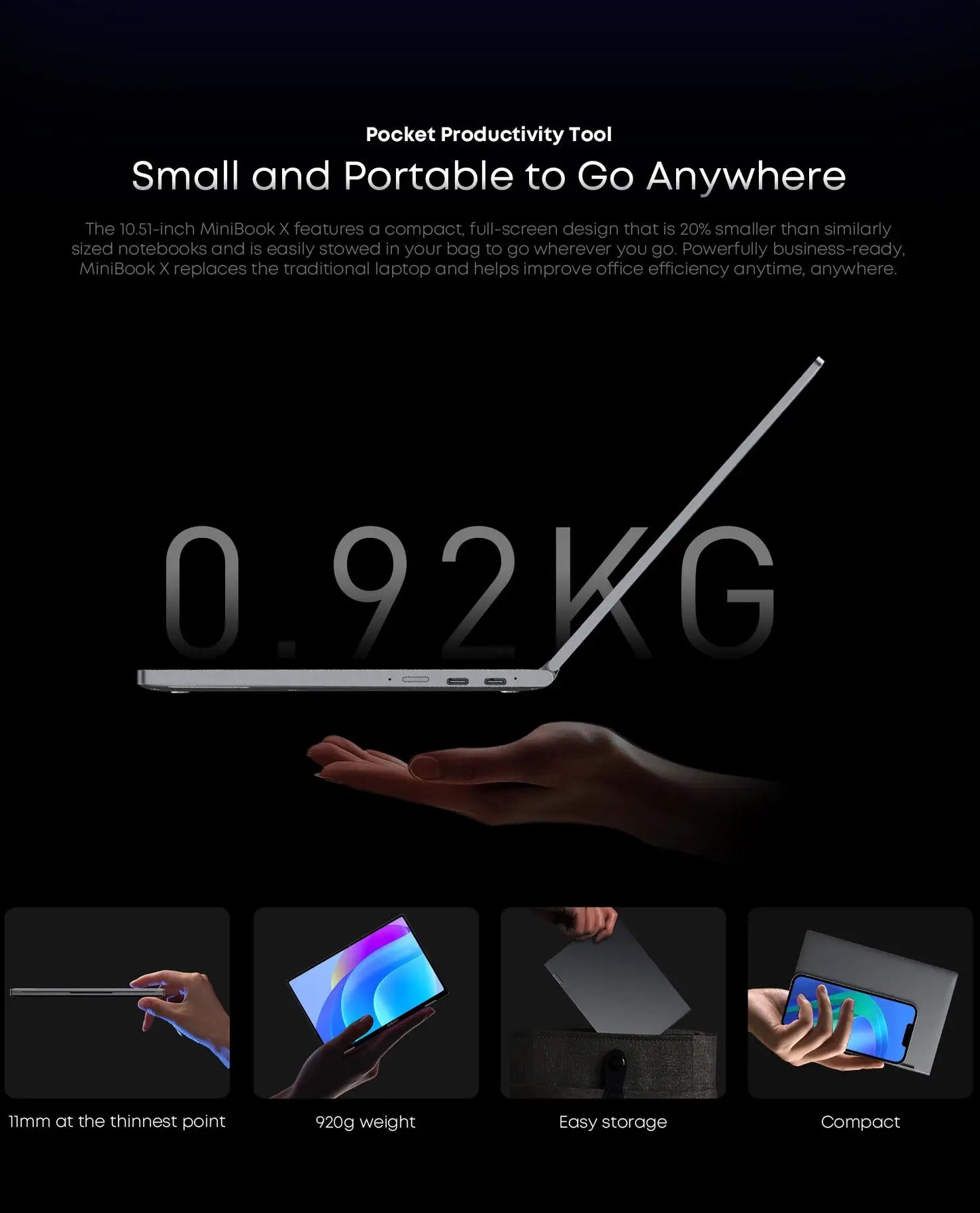 CHUWI MiniBook X 2-in-1 Touch Laptop – 10.51" 2K IPS, Intel N150, 16GB RAM, 512GB, Windows 11