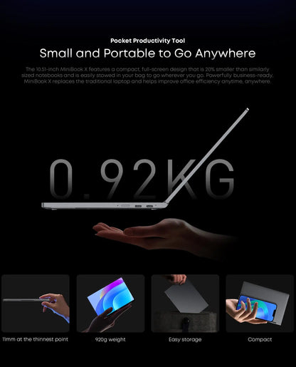 CHUWI MiniBook X 2-in-1 Touch Laptop – 10.51" 2K IPS, Intel N150, 16GB RAM, 512GB, Windows 11