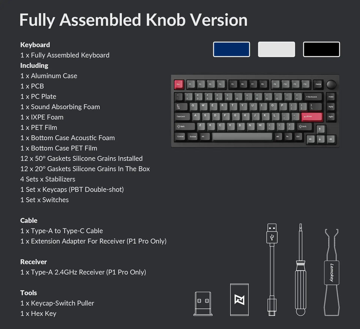 Lemokey P1 Pro QMK/VIA wireless mechanical gaming keyboard with CNC aluminum frame, compact design, and customizable keys.