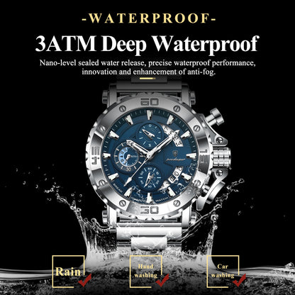 POEDAGAR Men's Luxury Chronograph Watch – Calendar, Luminous, Waterproof, Stainless Steel Quartz