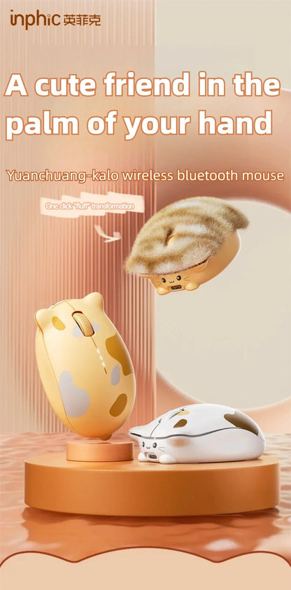 INPHIC Kalo Cute Cat Bluetooth Wireless Mouse – Silent, 2400 DPI, Rechargeable, for PC & iPad