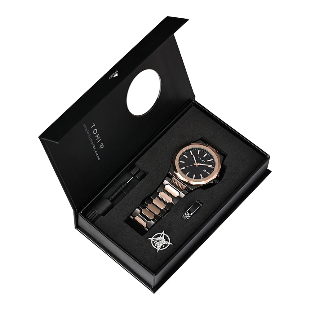 TOMI Luxury Men’s Watch & Gift Box Set – Business Quartz Watch