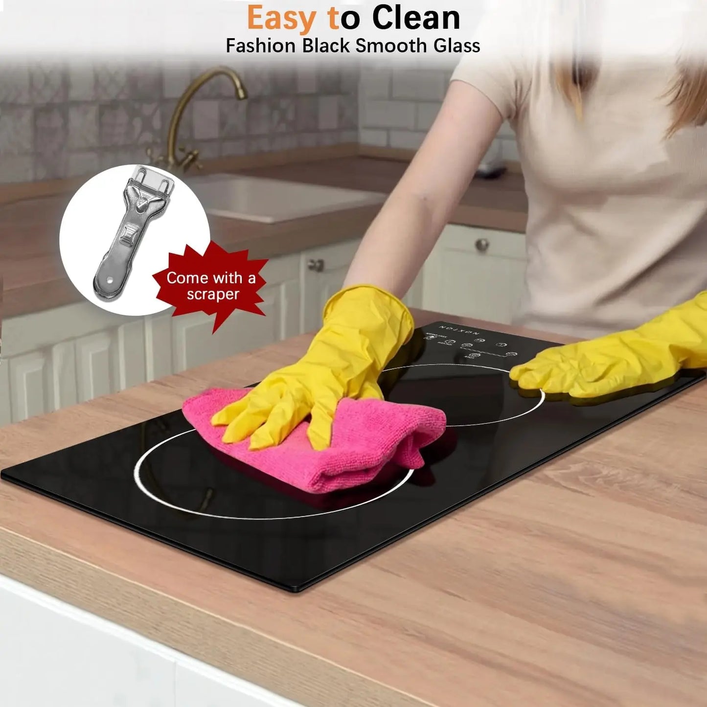 NOXTON 2-Zone Ceramic Hob – Plug-In, 99-Min Timer, Safety Lock, Countertop & Built-In, US 110V / EU-UK 220V