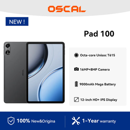 OSCAL Pad 100 Tablet – 12" 2K IPS, Android 15, Unisoc T615, 9000mAh, 4G LTE, 16MP