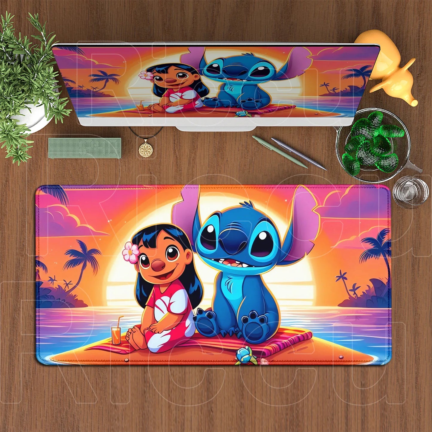 Cute Anime XXL Gaming Mouse Pad – Kawaii Stitch Design, Lock Edge, Non-Slip Rubber
