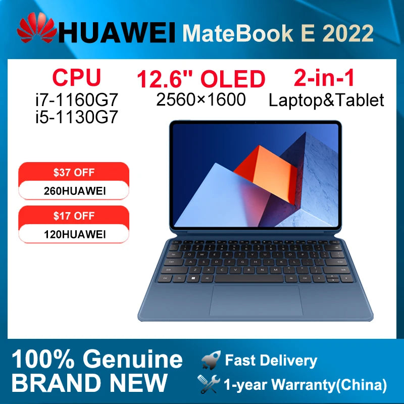 HUAWEI MateBook E 2-in-1 Tablet Laptop 12.6" OLED — Intel i5/i7, Up to 16GB RAM, Up to 512GB, Windows 11