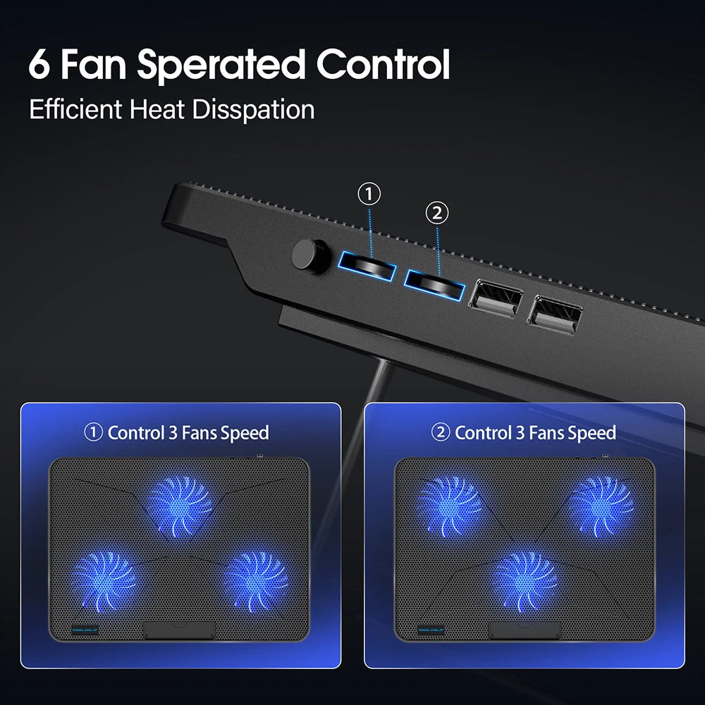 Coolcold Laptop Cooling Pad 15.6"-17.3" – 6 Fans, 7 Height Levels