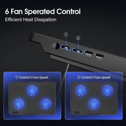 Coolcold Laptop Cooling Pad 15.6"-17.3" – 6 Fans, 7 Height Levels