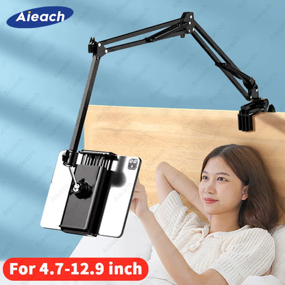 AIEACH 360° Rotating Bed Tablet Stand – 90cm Metal Arm, Fits 4.7–12.9" Phones & Tablets