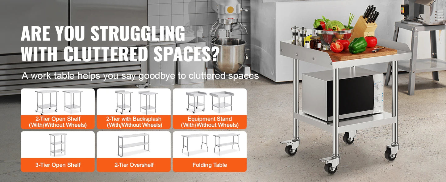 SucceBuy Commercial Work Table v2 | Stainless Steel, 4 Wheels, Heavy Duty Food Prep Worktable