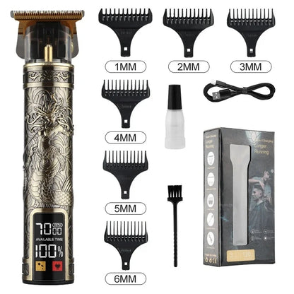 R.E.D. Shopping T9 LCD electric hair clipper with oil head precision trimmer for men, featuring a sleek black design and adjustable blades.