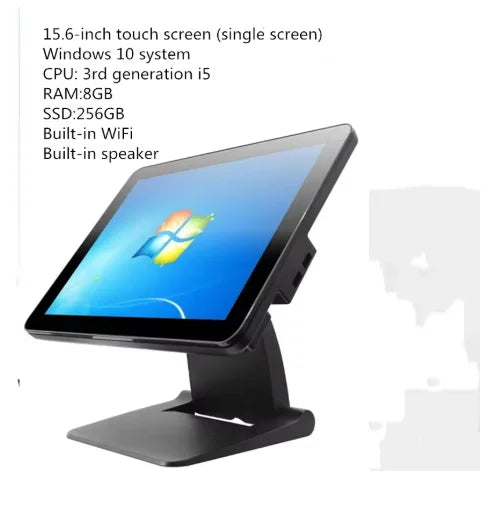 15.6-inch R.E.D. Shopping all-in-one touch screen POS terminal showing a point of sale system with keyboard and screen.