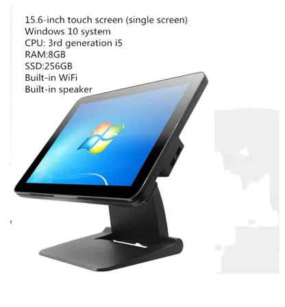 15.6-inch R.E.D. Shopping all-in-one touch screen POS terminal showing a point of sale system with keyboard and screen.