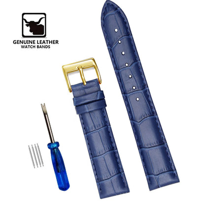 Premium Genuine Leather Watch Strap | 12–24mm, 9 Colors + Tool