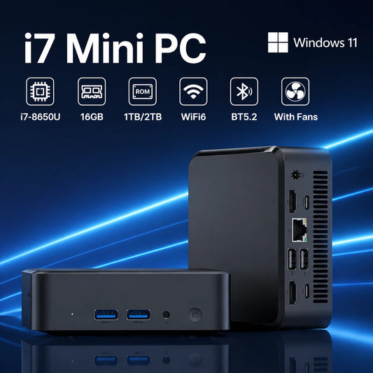 Mini PC Intel i7-8650U / i3-6006U – 32GB RAM, up to 2TB SSD, WiFi 6, 4K, Windows 11