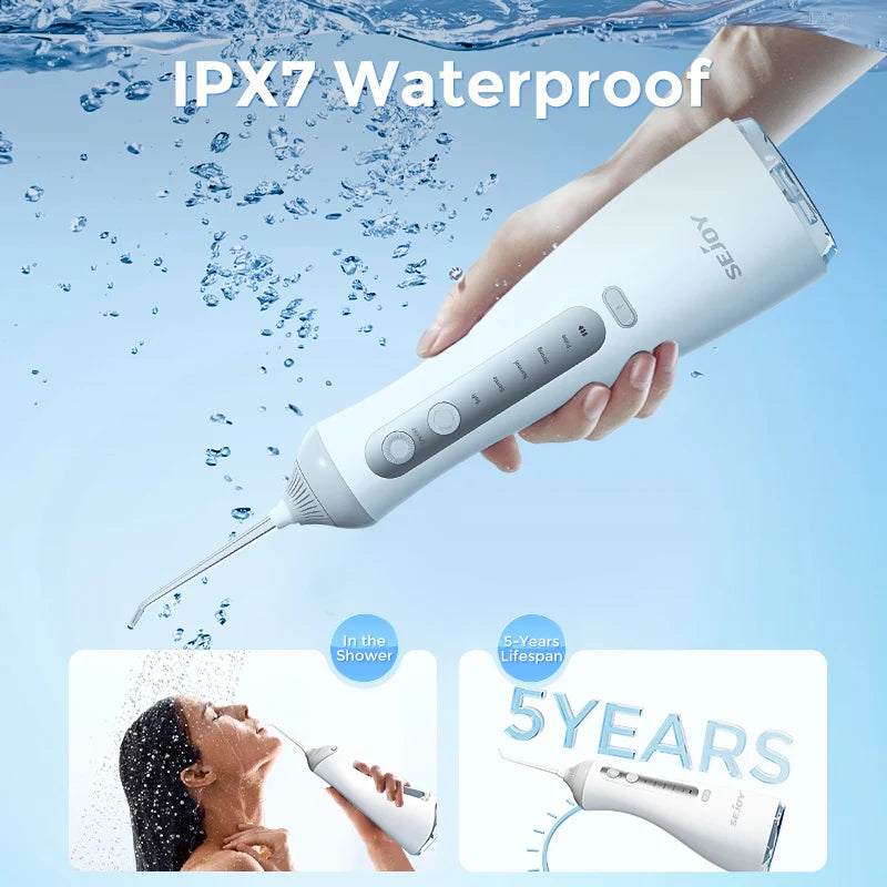 Sejoy Electric Water Dental Flosser – 350ml, 6 Modes, IPX7, 4 Nozzles, Cordless