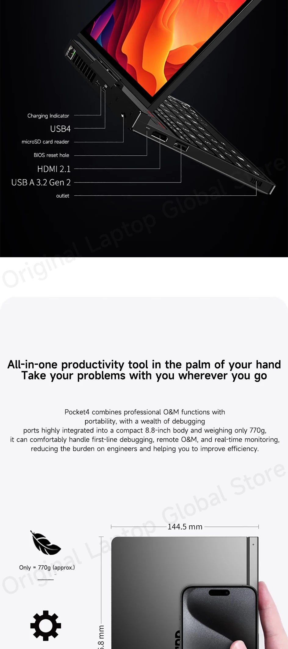 GPD Pocket 4 Mini Laptop – 8.8" 2.5K 144Hz, AMD Ryzen 7 8840U / AI 9 HX 370, Up to 32GB RAM