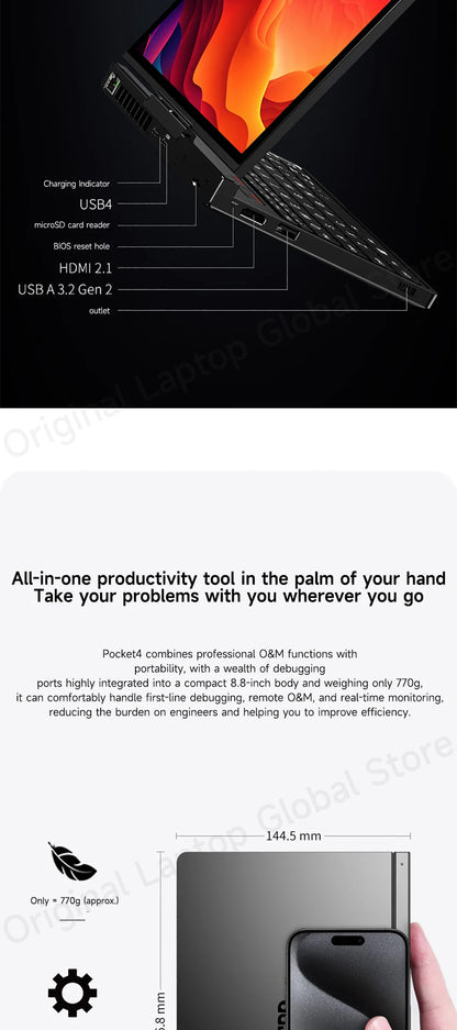 GPD Pocket 4 Mini Laptop – 8.8" 2.5K 144Hz, AMD Ryzen 7 8840U / AI 9 HX 370, Up to 32GB RAM