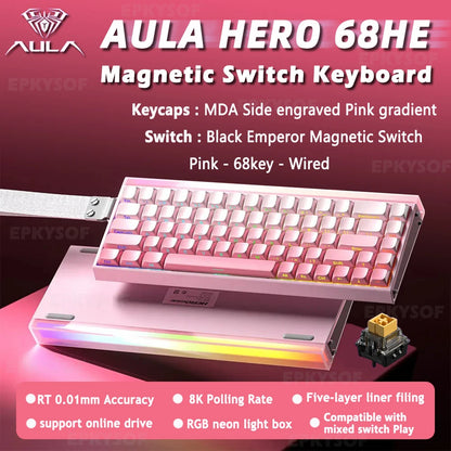 AULA HERO 68HE Magnetic Switch Keyboard – Rapid Trigger, 8K Polling, Hot-Swap, RGB, 68% Layout